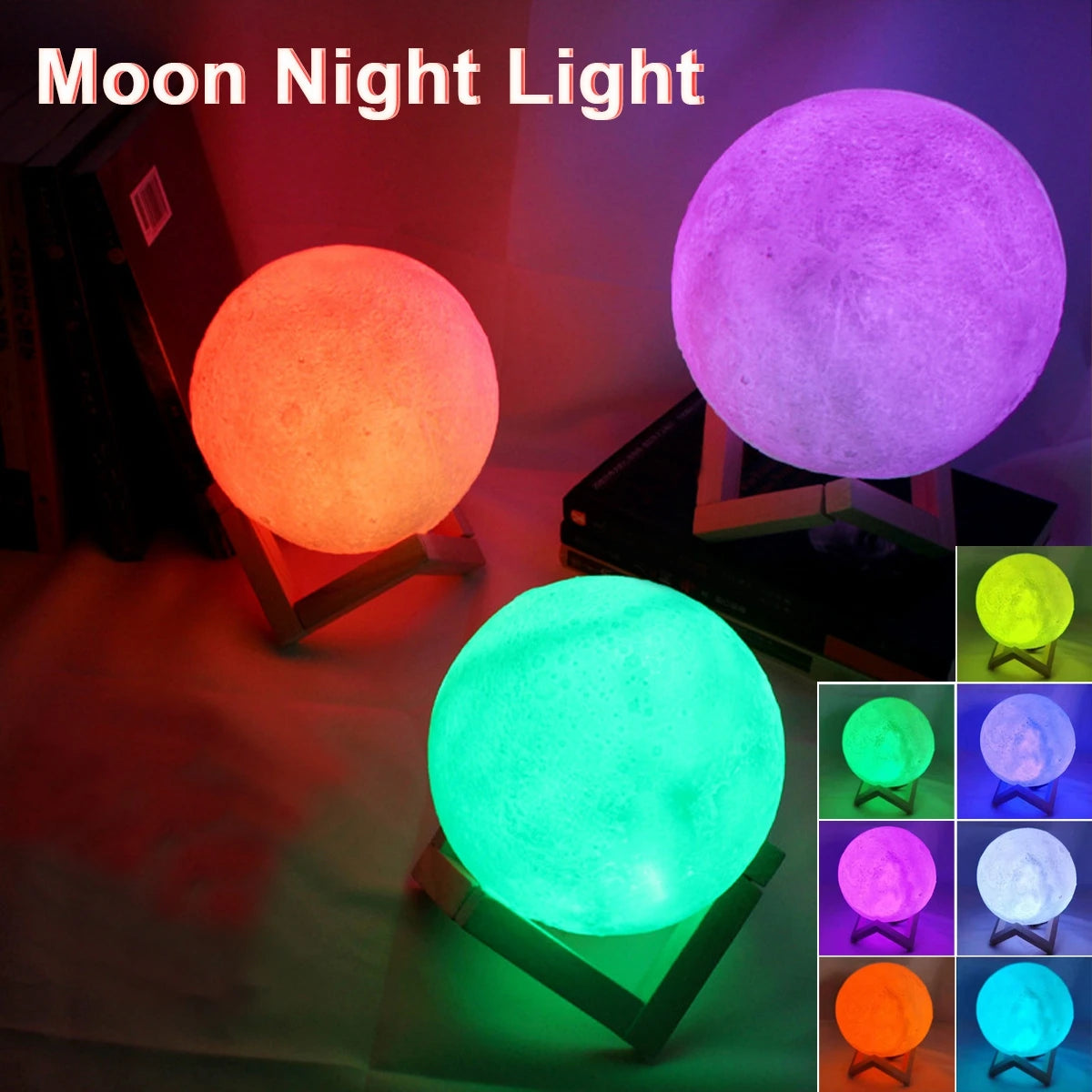 8cm Moon Lamp LED Night Light Battery Powered With Stand